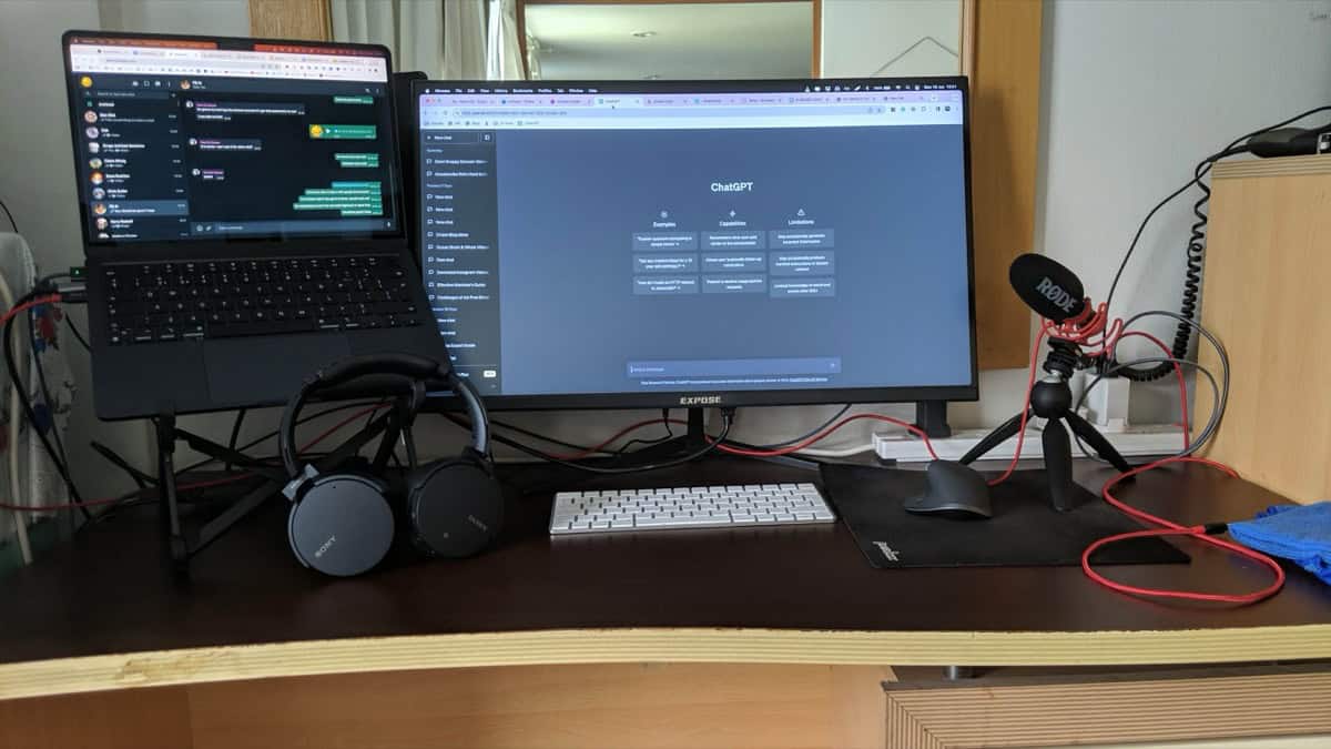 Minimal desk setup with laptop external monitor